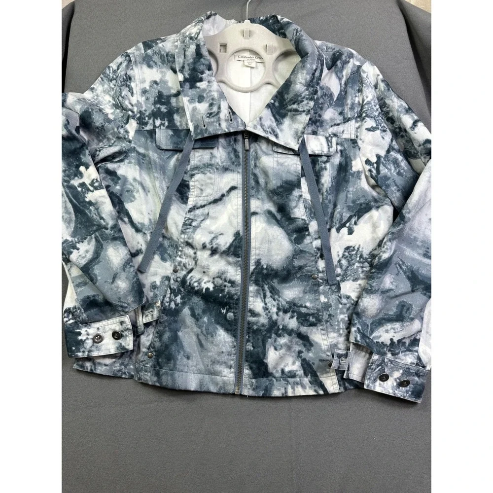 Coldwater Creek Classic Blue White Tie Dye Zip Up Jacket Funnel Neck Women's P12